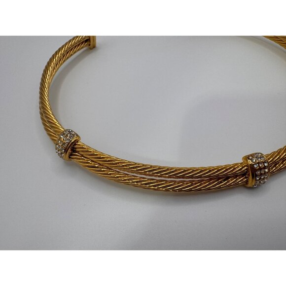 Gold Tone Cable Collar Necklace Rhinestone Accents Designer Style Statement - Picture 3 of 11